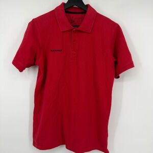 Mammut Mens Red Short Sleeve Polo Shirt Embroidered Logo Size Medium Hiking Top